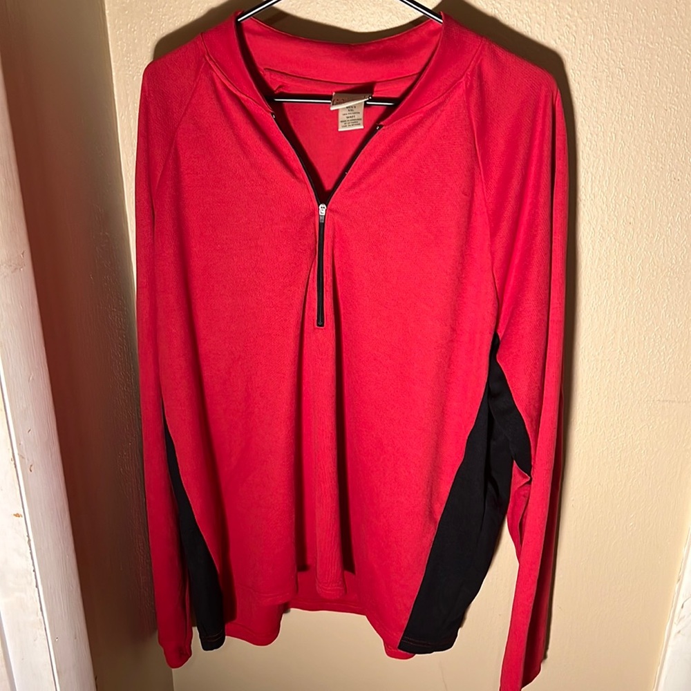 LL Bean Mens Quarter Zip Biking Shirt Long Sleeve Color Red/Black Size XXL